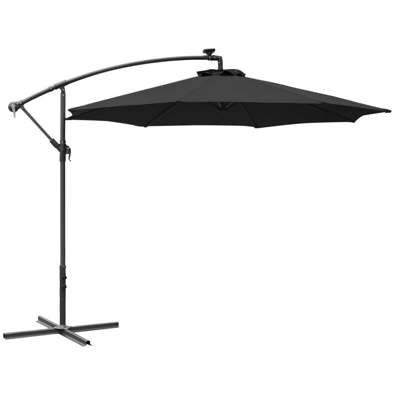Outsunny 3m LED Banana Cantilever Parasol With Crank Cross Base - Black - 84D-066BK - Image 2