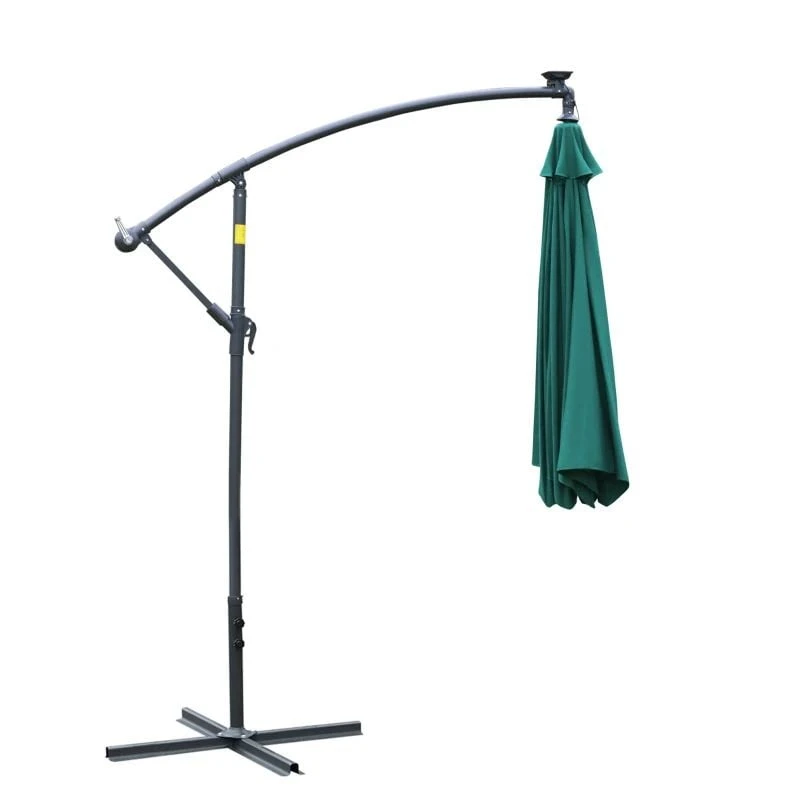 Outsunny 3m LED Patio Banana Umbrella Cantilever Parasol With Crank Cross Base - Green - 84D-066GN - Image 3