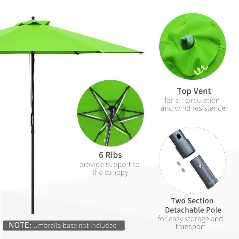 Outsunny 2.8m Patio Sun Parasol With 6 Ribs - Green - 84D-067GN - Image 8