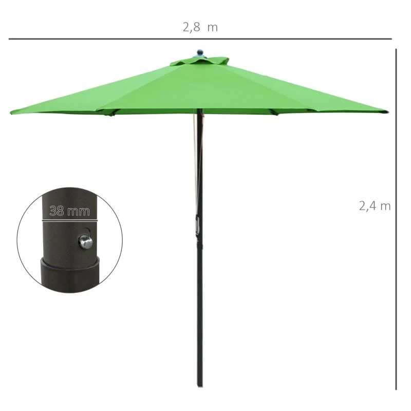 Outsunny 2.8m Patio Sun Parasol With 6 Ribs - Green - 84D-067GN - Image 9