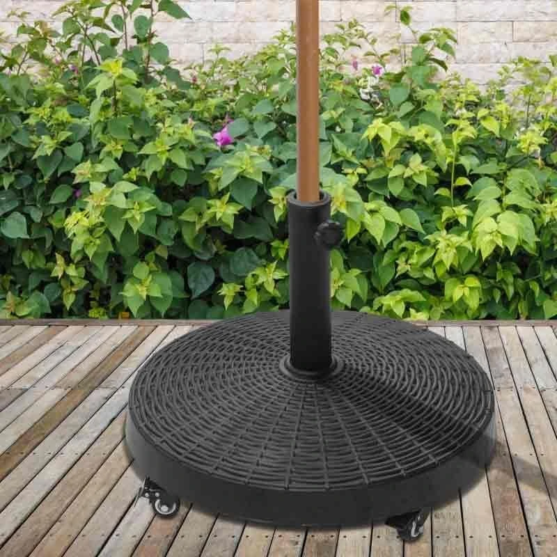 Outsunny Resin Patio Parasol Base Umbrella Stand With Wheels - Black - 84D-068 - Image 10