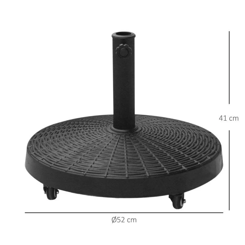 Outsunny Resin Patio Parasol Base Umbrella Stand With Wheels - Black - 84D-068 - Image 9