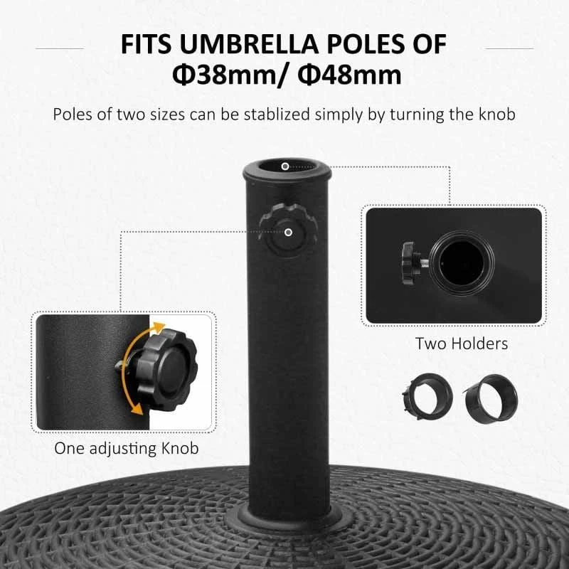 Outsunny Resin Patio Parasol Base Umbrella Stand With Wheels - Black - 84D-068 - Image 7