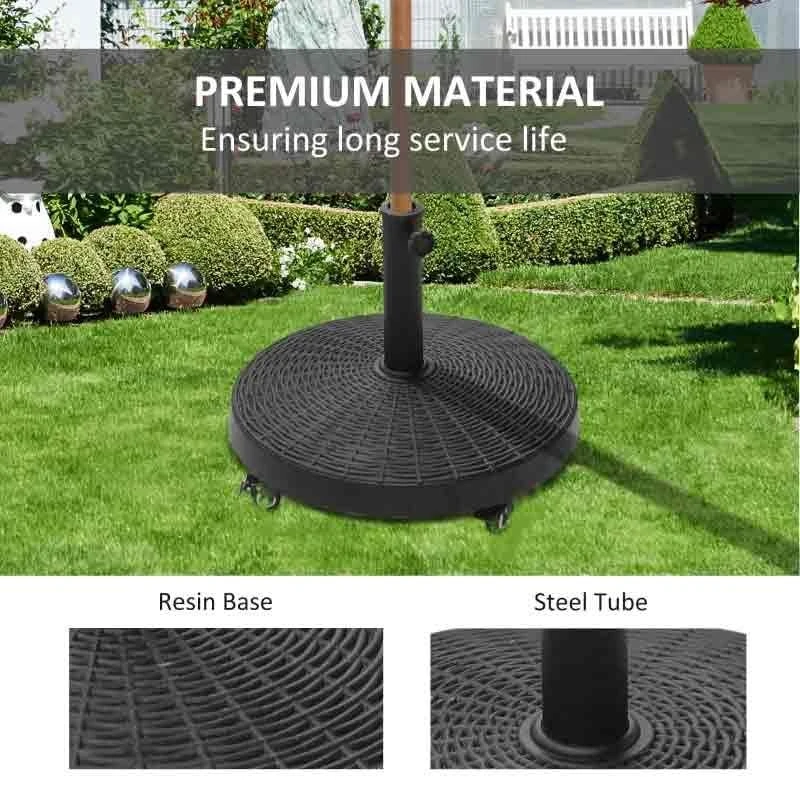 Outsunny Resin Patio Parasol Base Umbrella Stand With Wheels - Black - 84D-068 - Image 5