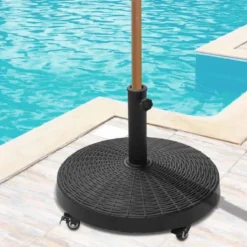 Outsunny Resin Patio Parasol Base Umbrella Stand With Wheels - Black - 84D-068