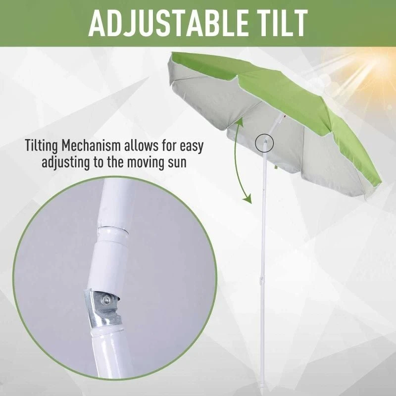 Outsunny 1.7m X 2m Tilted Steel Frame Beach Parasol - Green - 84D-069GN - Image 8