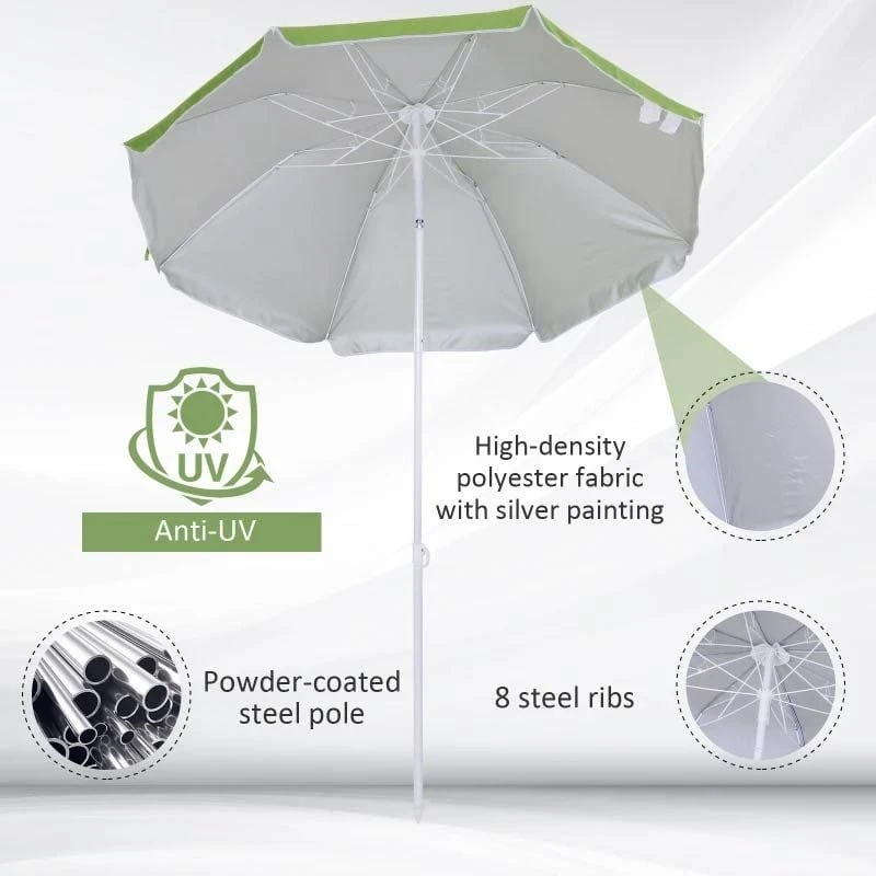 Outsunny 1.7m X 2m Tilted Steel Frame Beach Parasol - Green - 84D-069GN - Image 7