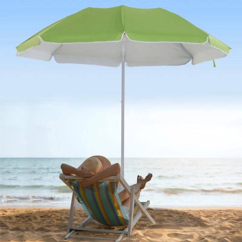 Outsunny 1.7m X 2m Tilted Steel Frame Beach Parasol - Green - 84D-069GN