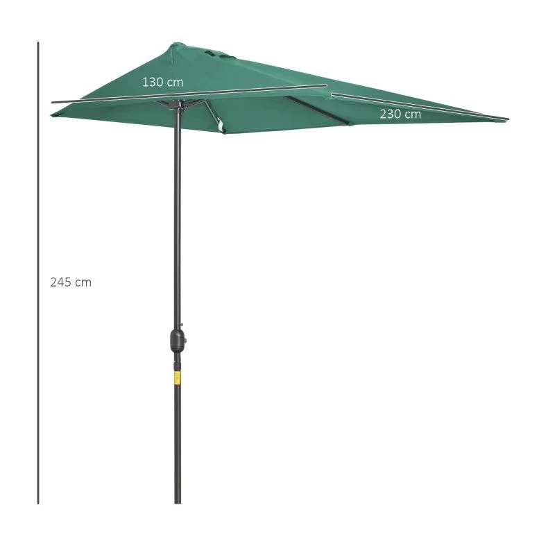 Outsunny 2.3m Half Round Parasol - Green - 84D-074GN - Image 8