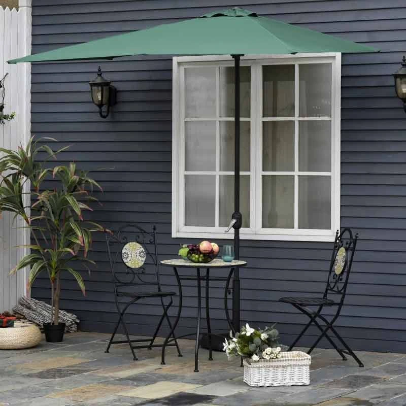 Outsunny 2.3m Half Round Parasol - Green - 84D-074GN - Image 10