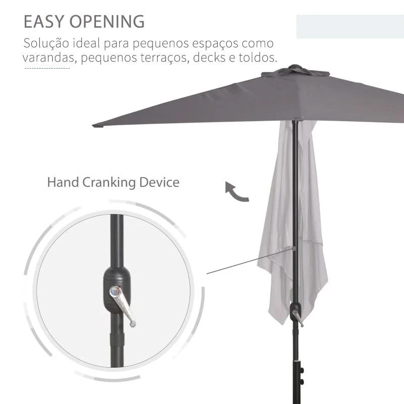 Outsunny 2.3m Half Round Parasol - Grey - 84D-074GY - Image 9