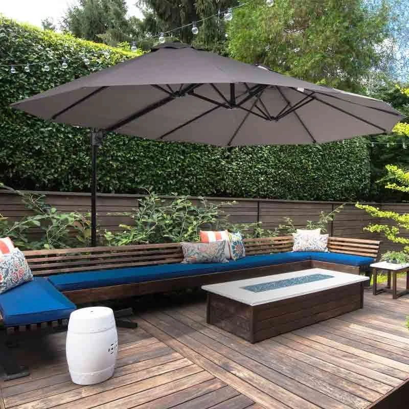 Outsunny Double Canopy Offset Parasol With Steel Pole 12 Ribs - Grey - 84D-085GY - Image 9