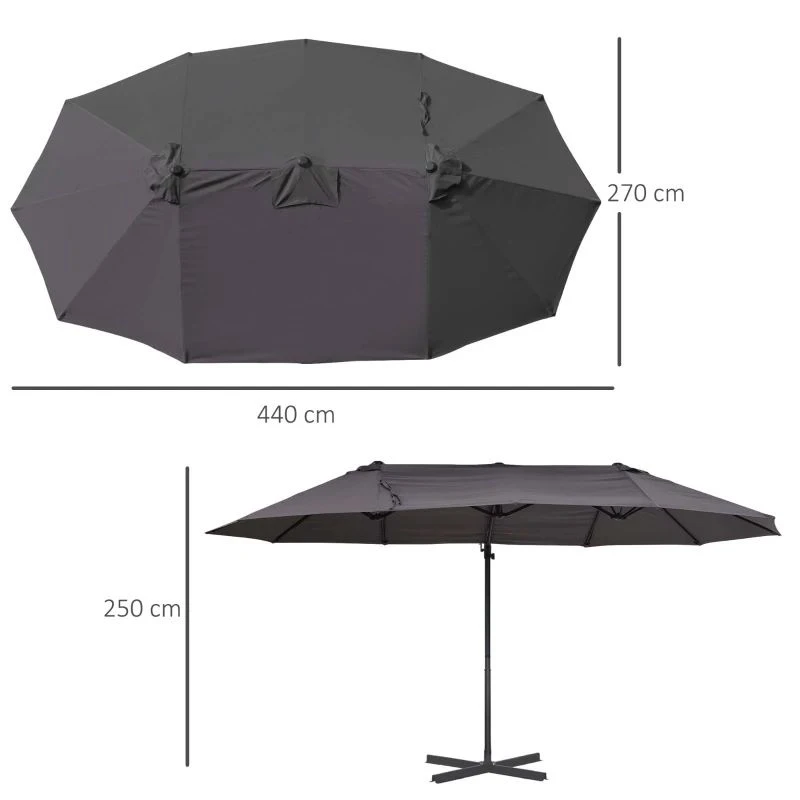 Outsunny Double Canopy Offset Parasol With Steel Pole 12 Ribs - Grey - 84D-085GY - Image 8