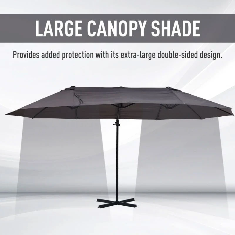 Outsunny Double Canopy Offset Parasol With Steel Pole 12 Ribs - Grey - 84D-085GY - Image 6