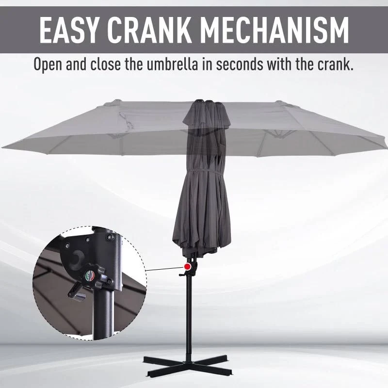 Outsunny Double Canopy Offset Parasol With Steel Pole 12 Ribs - Grey - 84D-085GY - Image 5