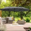Outsunny Double Canopy Offset Parasol With Steel Pole 12 Ribs - Grey - 84D-085GY