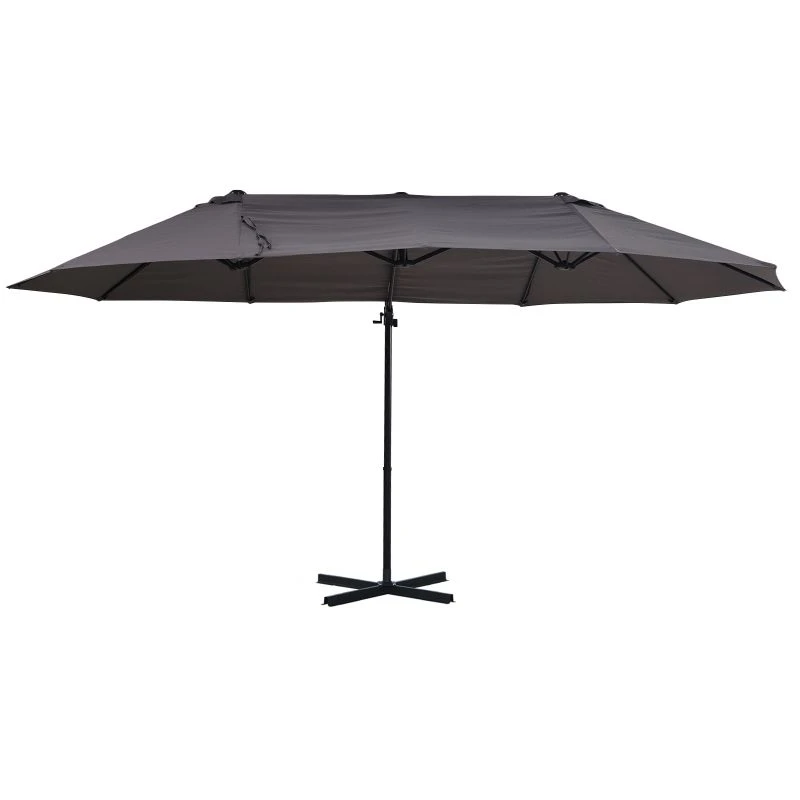 Outsunny Double Canopy Offset Parasol With Steel Pole 12 Ribs - Grey - 84D-085GY - Image 2