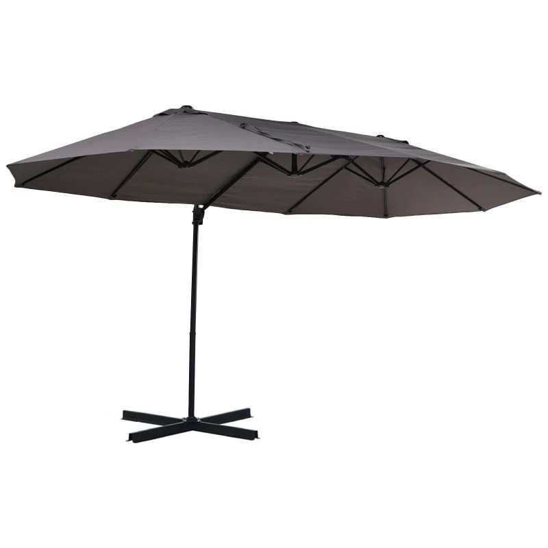 Outsunny Double Canopy Offset Parasol With Steel Pole 12 Ribs - Grey - 84D-085GY - Image 10
