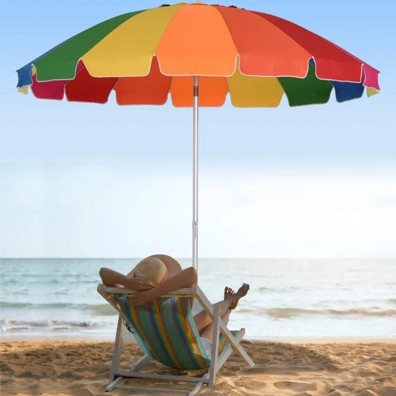 Outsunny 2.4m Beach Umbrella With Sand Anchor Adjustable Angle Carry Bag - Multicolor - 84D-090