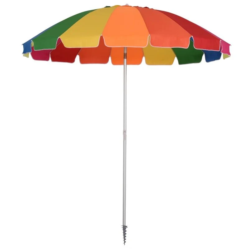 Outsunny 2.4m Beach Umbrella With Sand Anchor Adjustable Angle Carry Bag - Multicolor - 84D-090 - Image 2