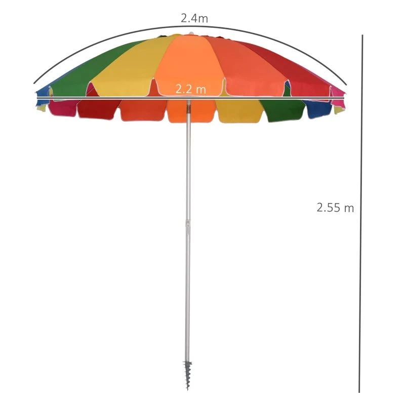 Outsunny 2.4m Beach Umbrella With Sand Anchor Adjustable Angle Carry Bag - Multicolor - 84D-090 - Image 10