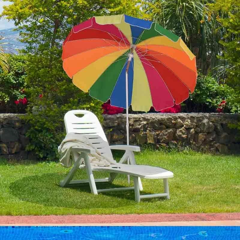 Outsunny 2.4m Beach Umbrella With Sand Anchor Adjustable Angle Carry Bag - Multicolor - 84D-090 - Image 3