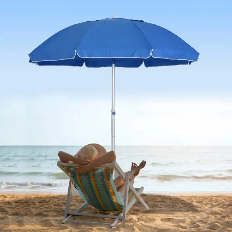 Outsunny 1.9m Beach Umbrella With Adjustable Angle Pointed Design Carry Bag - Blue - 84D-092BU