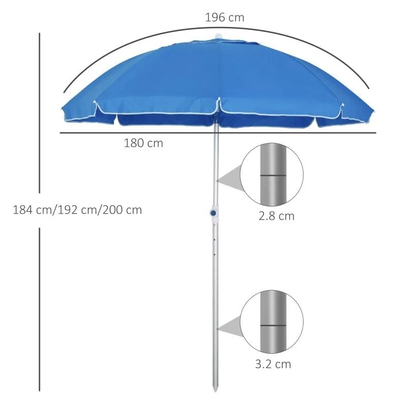 Outsunny 1.9m Beach Umbrella With Adjustable Angle Pointed Design Carry Bag - Blue - 84D-092BU - Image 10