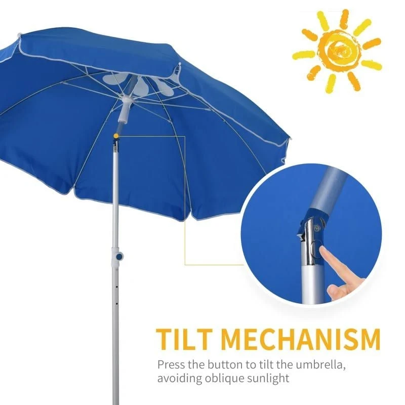 Outsunny 1.9m Beach Umbrella With Adjustable Angle Pointed Design Carry Bag - Blue - 84D-092BU - Image 9