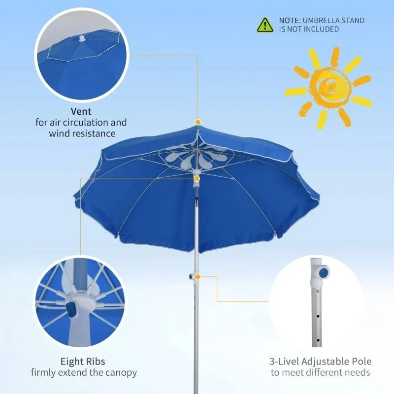 Outsunny 1.9m Beach Umbrella With Adjustable Angle Pointed Design Carry Bag - Blue - 84D-092BU - Image 8