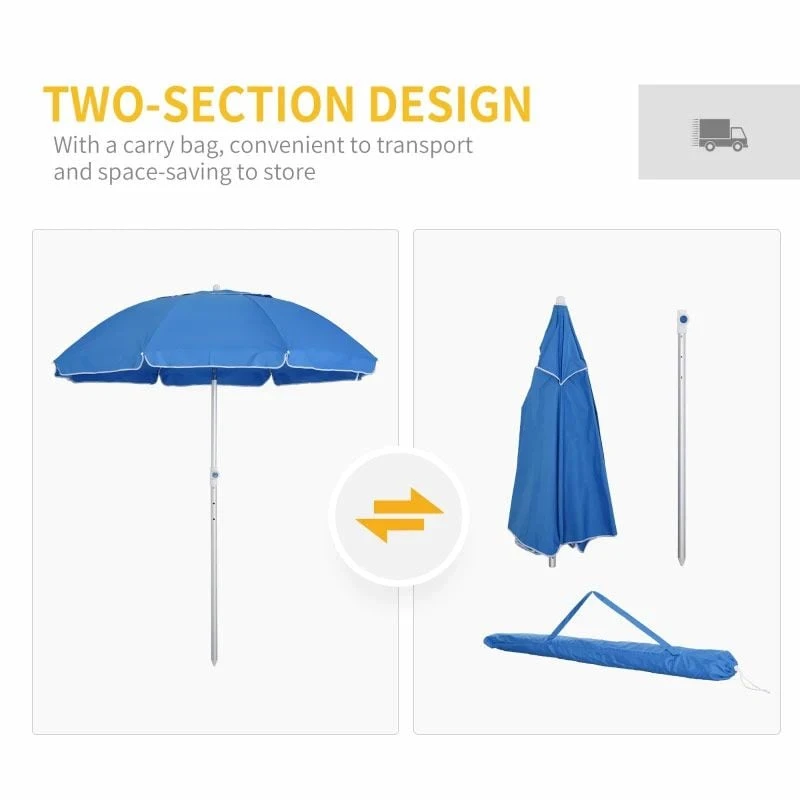 Outsunny 1.9m Beach Umbrella With Adjustable Angle Pointed Design Carry Bag - Blue - 84D-092BU - Image 7
