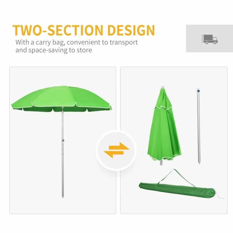 Outsunny 1.9m Beach Umbrella With Adjustable Angle Pointed Design Carry Bag - Green - 84D-092GN - Image 8