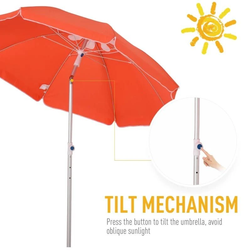 Outsunny 1.9m Beach Umbrella With Adjustable Angle Pointed Design Carry Bag - Orange - 84D-092OG - Image 9