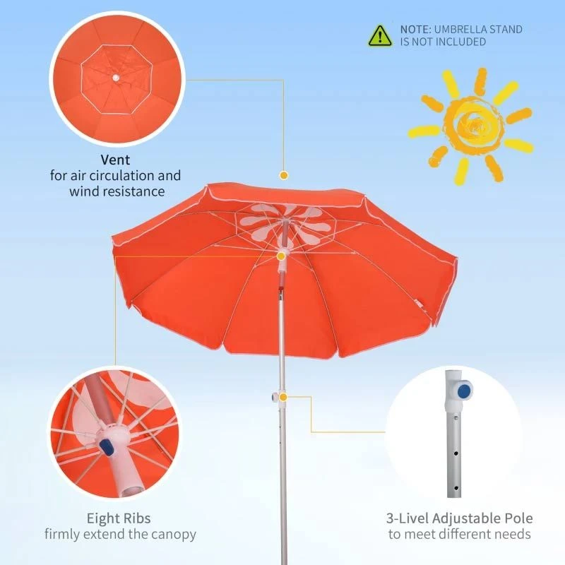 Outsunny 1.9m Beach Umbrella With Adjustable Angle Pointed Design Carry Bag - Orange - 84D-092OG - Image 8