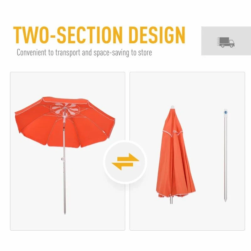 Outsunny 1.9m Beach Umbrella With Adjustable Angle Pointed Design Carry Bag - Orange - 84D-092OG - Image 7