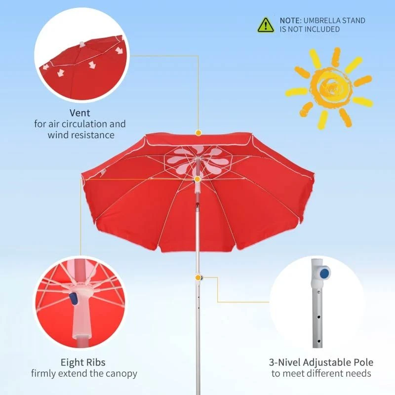 Outsunny 1.9m Beach Umbrella With Adjustable Angle Pointed Design Carry Bag - Red - 84D-092RD - Image 8