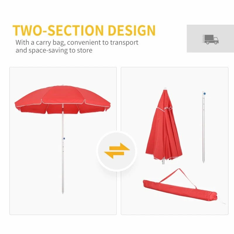 Outsunny 1.9m Beach Umbrella With Adjustable Angle Pointed Design Carry Bag - Red - 84D-092RD - Image 7