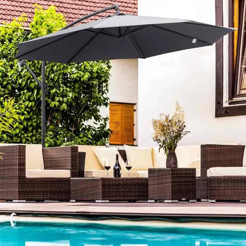 Outsunny 3m Banana Hanging Cantilever Parasol With Crank Handle And Cross Base - Grey - 84D-096GY