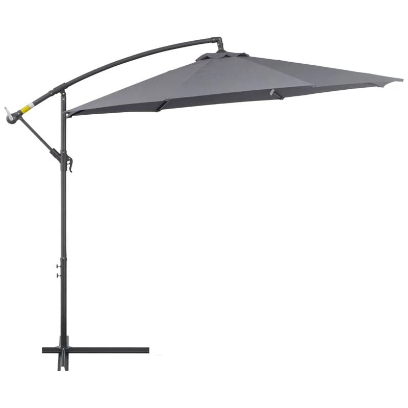 Outsunny 3m Banana Hanging Cantilever Parasol With Crank Handle And Cross Base - Grey - 84D-096GY - Image 2