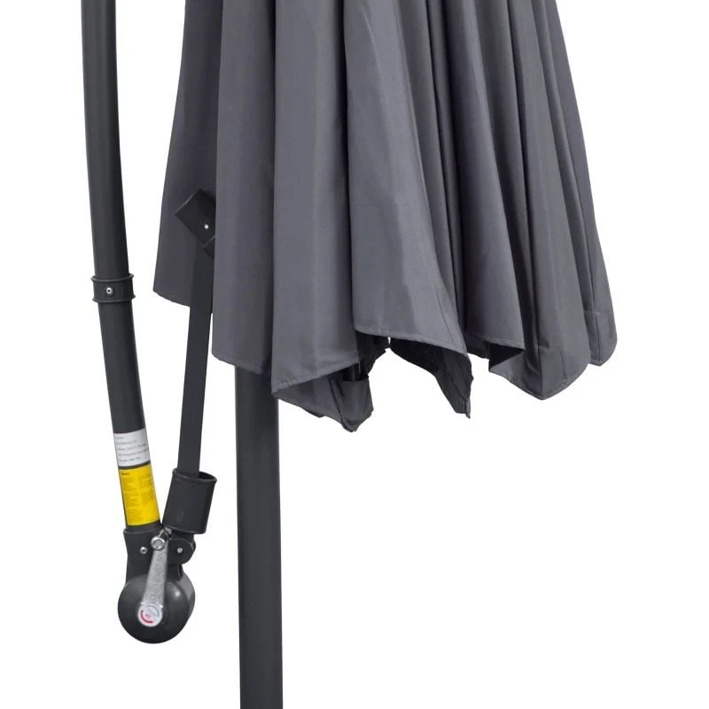 Outsunny 3m Banana Hanging Cantilever Parasol With Crank Handle And Cross Base - Grey - 84D-096GY - Image 6