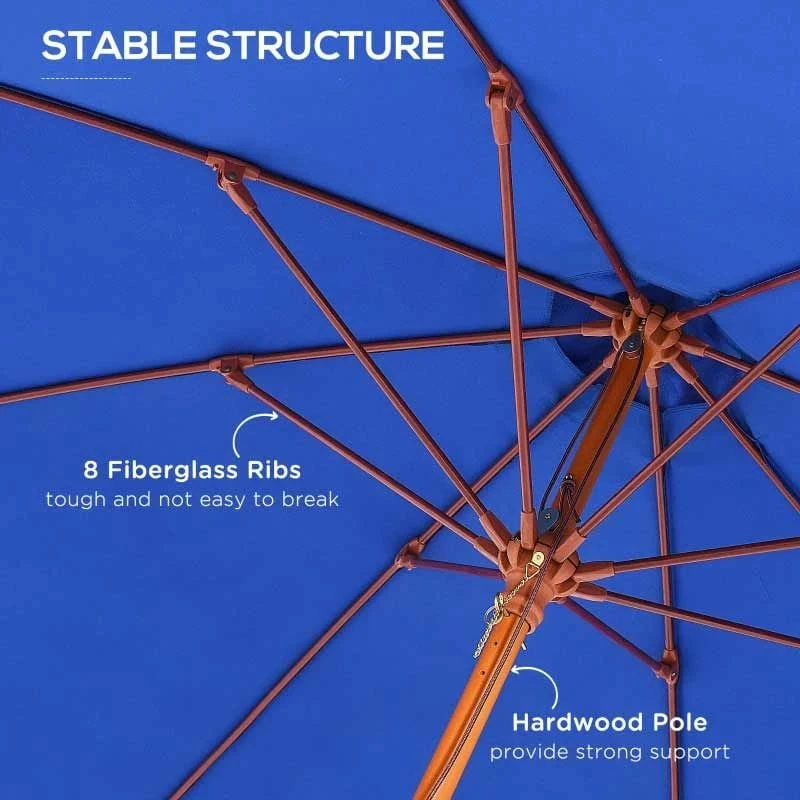 Outsunny 2.5m Wooden Garden Parasol - Blue - 84D-097BU - Image 10
