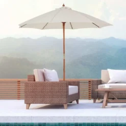 Outsunny 2.5m Wooden Garden Parasol - Cream White - 84D-097CW