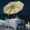 Outsunny 3m LED Cantilever Parasol Garden Sun Umbrella With Base And Solar Lights - Beige - 84D-099BG