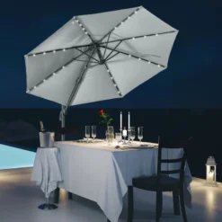 Outsunny 3m LED Cantilever Garden Parasol With Cross Base And Solar Lights - Grey - 84D-099GY