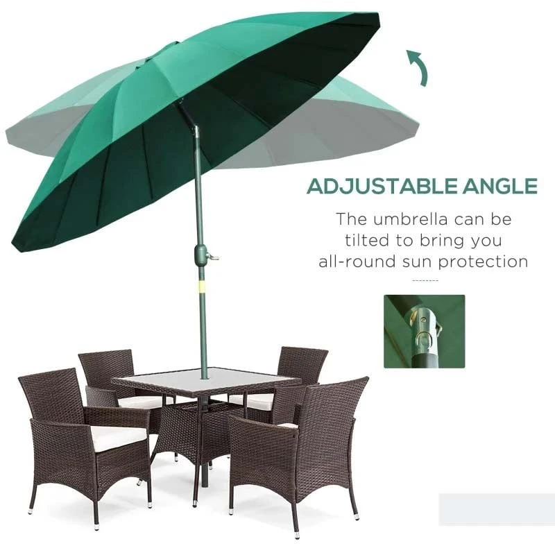 Outsunny Sun Shade Parasol With 18 Sturdy Ribs & Push Button Tilt Crank - Dark Green - 84D-103GN - Image 8