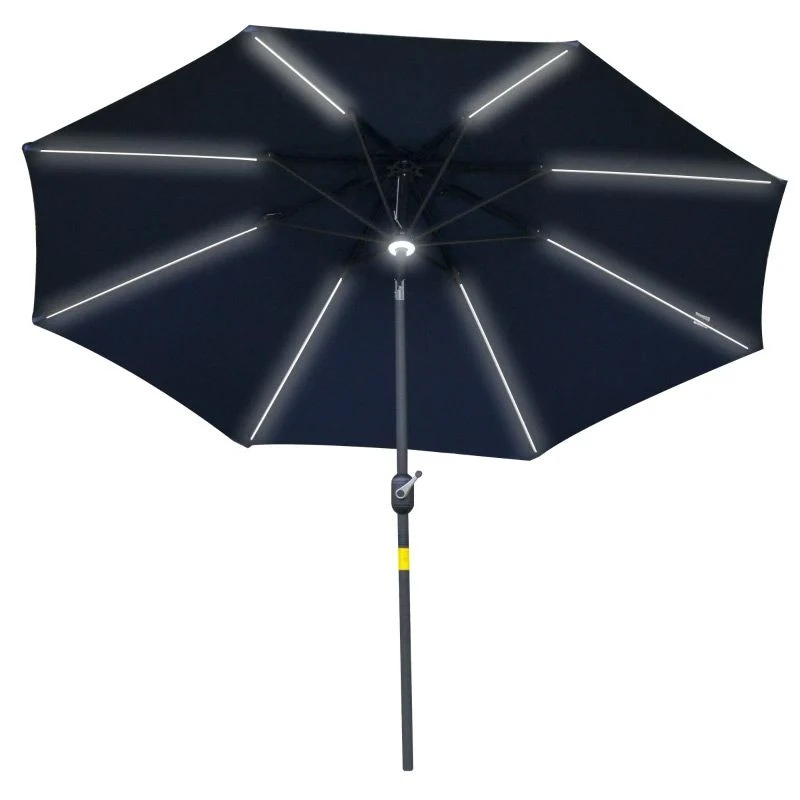 Outsunny 2.7m Garden Parasol Sun Umbrella With LED Solar Light - Blue - 84D-105NU - Image 2