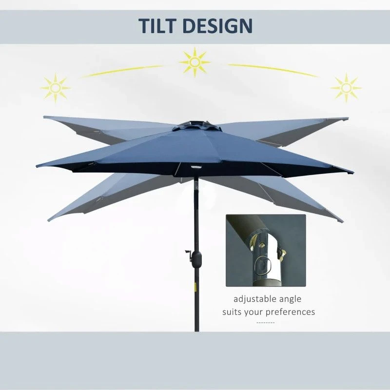 Outsunny 2.7m Garden Parasol Sun Umbrella With LED Solar Light - Blue - 84D-105NU - Image 8