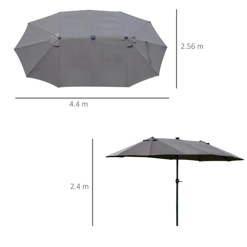 Outsunny 4.4m Double-Sided Sun Parasol LED Solar Lights - Dark Grey - 84D-106CG - Image 10