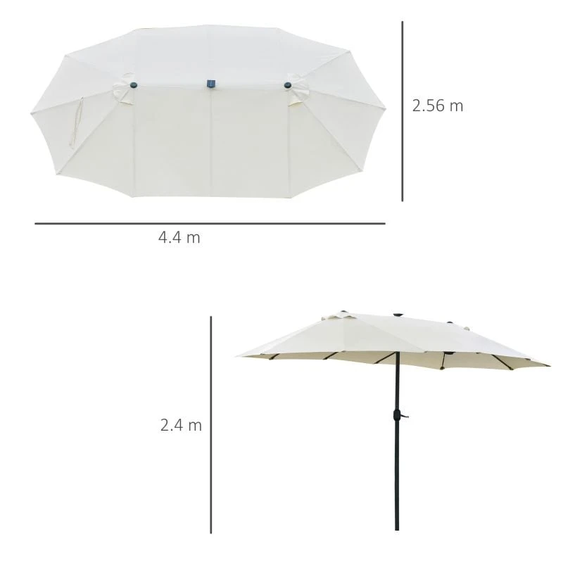 Outsunny 4.4m Double-Sided Sun Parasol LED Solar Lights - Cream White - 84D-106CW - Image 9