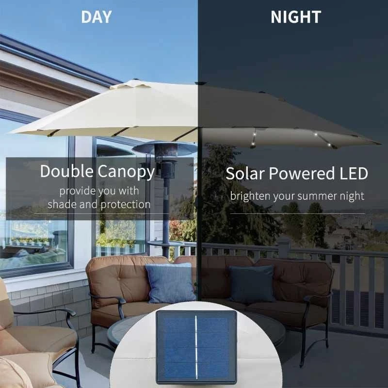 Outsunny 4.4m Double-Sided Sun Parasol LED Solar Lights - Cream White - 84D-106CW - Image 8